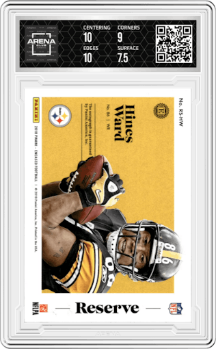 Hines Ward from the 2018 Panini Encased set featuring a Diamond parallel graded by Arena Club and given an overall grade of 8.