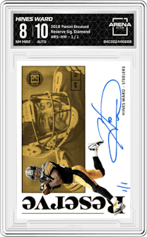 Hines Ward from the 2018 Panini Encased set featuring a Diamond parallel graded by Arena Club and given an overall grade of 8.