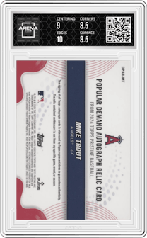 Mike Trout from the 2024 Topps Pristine set graded by Arena Club and given an overall grade of 9.