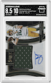 Jordan Love  from the 2023 Panini Select set featuring a White Prizm parallel graded by Arena Club and given an overall grade of 8.5.