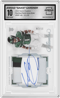 Ahmad "Sauce" Gardner from the 2022 Panini Flawless set featuring a Silver parallel graded by Arena Club and given an overall grade of 10.