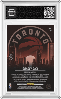 Gradey Dick from the 2023-24 Panini Hoops Premium Stock set featuring a Gold Vinyl parallel graded by Arena Club.