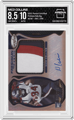Nico Collins from the 2021 Panini Certified set graded by Arena Club and given an overall grade of 8.5.
