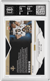 Drew Brees from the 2019 Panini Obsidian set featuring a Electric Etch Green parallel graded by Arena Club and given an overall grade of 8.