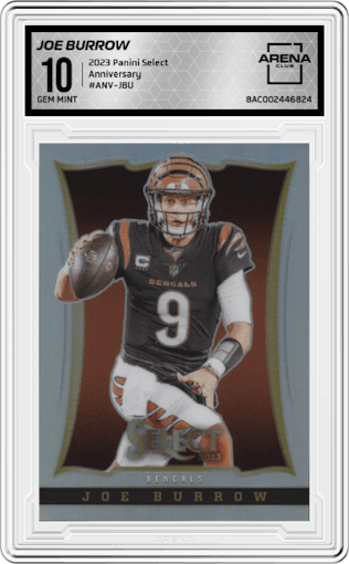 Joe Burrow from the 2023 Panini Select set graded by Arena Club and given an overall grade of 10.