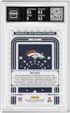 Bo Nix from the 2024 Panini Photogenic set featuring a Blue parallel graded by Arena Club and given an overall grade of 9.