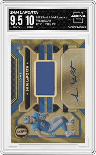 Sam LaPorta from the 2023 Panini Gold Standard set graded by Arena Club and given an overall grade of 9.5.