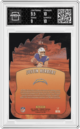 Justin Herbert from the 2021 Panini Phoenix set graded by Arena Club and given an overall grade of 9.5.