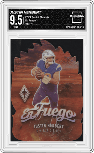 Justin Herbert from the 2021 Panini Phoenix set graded by Arena Club and given an overall grade of 9.5.