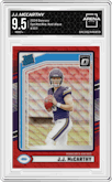 J.J. McCarthy from the 2024 Donruss set featuring a Red Wave parallel graded by Arena Club and given an overall grade of 9.5.