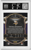 Justin Jefferson from the 2020 Panini Select set featuring a Die-Cut Blue  parallel graded by Arena Club and given an overall grade of 9.5.