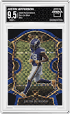 Justin Jefferson from the 2020 Panini Select set featuring a Die-Cut Blue  parallel graded by Arena Club and given an overall grade of 9.5.