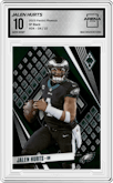 Jalen Hurts from the 2023 Panini Phoenix set featuring a Black parallel graded by Arena Club and given an overall grade of 10.
