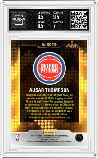 Ausar Thompson from the 2023-24 Panini Contenders Optic set graded by Arena Club and given an overall grade of 7.5.