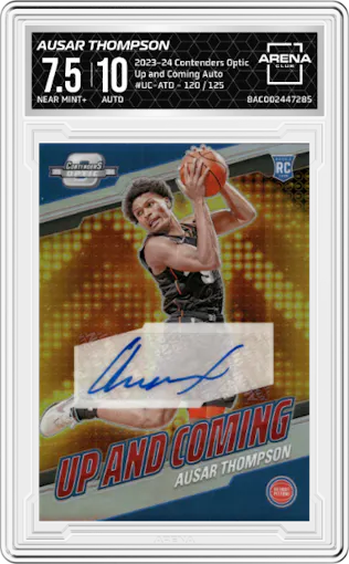 Ausar Thompson from the 2023-24 Panini Contenders Optic set graded by Arena Club and given an overall grade of 7.5.