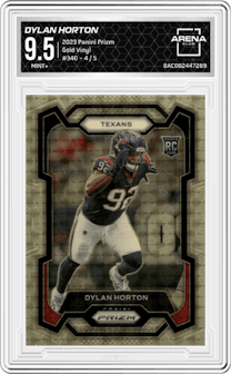 Dylan Horton from the 2023 Panini Prizm set featuring a Gold Vinyl parallel graded by Arena Club and given an overall grade of 9.5.
