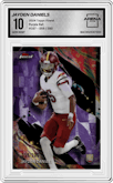 Jayden Daniels from the 2024 Finest set featuring a Purple Refractor parallel graded by Arena Club and given an overall grade of 10.