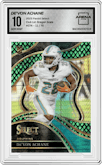 De'Von Achane from the 2023 Panini Select set featuring a Dragon Scale parallel graded by Arena Club and given an overall grade of 10.