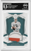 Dan Marino from the 2021 Panini National Treasures set featuring a Holo Silver parallel graded by Arena Club and given an overall grade of 9.5.