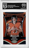 Bo Nix from the 2024 Panini Certified set featuring a Orange Mirror parallel graded by Arena Club and given an overall grade of 9.5.