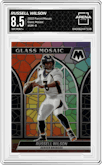 Russell Wilson from the 2022 Panini Mosaic set graded by Arena Club and given an overall grade of 8.5.