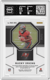 Bucky Irving from the 2024 Panini Obsidian set featuring a Red parallel graded by Arena Club and given an overall grade of 9.5.