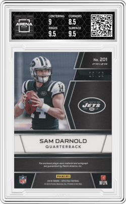 Sam Darnold from the 2018 Panini Spectra set featuring a Pink parallel and given an overall grade of 9.