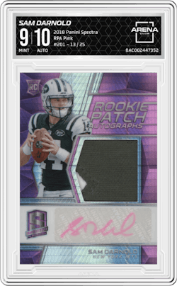 Sam Darnold from the 2018 Panini Spectra set featuring a Pink parallel and given an overall grade of 9.