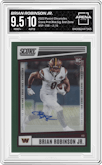 Brian Robinson Jr. from the 2022 Panini Chronicles set featuring a End Zone parallel graded by Arena Club and given an overall grade of 9.5.