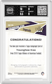 Younghoe Koo from the 2019 Topps AAF set graded by Arena Club and given an overall grade of 8.5.
