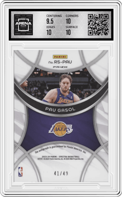 Pau Gasol from the 2023-24 Panini Spectra set and given an overall grade of 10.