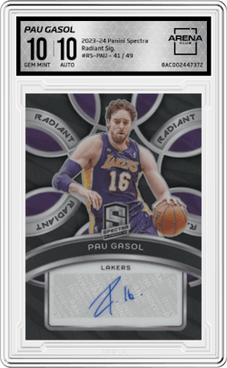 Pau Gasol from the 2023-24 Panini Spectra set and given an overall grade of 10.