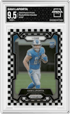 Sam LaPorta from the 2023 Panini Prizm set featuring a Black/White Checker parallel graded by Arena Club and given an overall grade of 9.5.