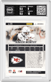 Xavier Worthy from the 2024 Panini Luminance set featuring a Vivid parallel graded by Arena Club and given an overall grade of 9.5.