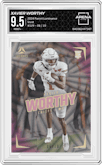 Xavier Worthy from the 2024 Panini Luminance set featuring a Vivid parallel graded by Arena Club and given an overall grade of 9.5.