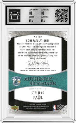 Chris Paul from the 2005-06 SP Signature Edition set graded by Arena Club and given an overall grade of 10.