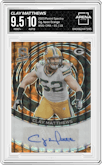 Clay Matthews from the 2023 Panini Spectra set featuring a Neon Orange parallel graded by Arena Club and given an overall grade of 9.5.