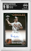 Jordan Westburg from the 2024 Topps Chrome set graded by Arena Club and given an overall grade of 9.