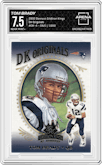 Tom Brady from the 2002 Donruss Gridiron Kings set graded by Arena Club and given an overall grade of 7.5.