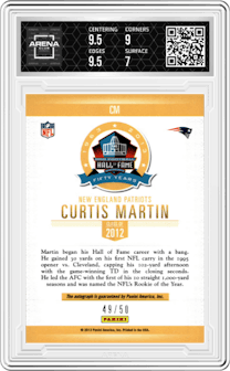 Curtis Martin from the 2013 Panini Spectra set graded by Arena Club and given an overall grade of 7.5.