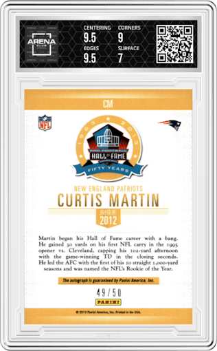 Curtis Martin from the 2013 Panini Spectra set graded by Arena Club and given an overall grade of 7.5.