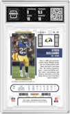 Kyren Williams from the 2022 Panini Contenders Optic set featuring a  Purple Pulsar parallel graded by Arena Club and given an overall grade of 9.5.