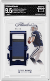 Tony Romo  from the 2021 Panini Flawless set featuring a Sapphire parallel graded by Arena Club and given an overall grade of 9.5.
