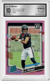C.J. Stroud from the 2023 Donruss Optic set featuring a Pink parallel graded by Arena Club and given an overall grade of 10.