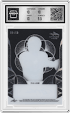 Joe Montana  from the 2024 Leaf Trinity set featuring a Platinum parallel graded by Arena Club and given an overall grade of 10.