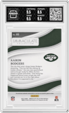 Aaron Rodgers from the 2023 Panini Immaculate Collection  set featuring a Emerald parallel graded by Arena Club and given an overall grade of 9.