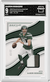 Aaron Rodgers from the 2023 Panini Immaculate Collection  set featuring a Emerald parallel graded by Arena Club and given an overall grade of 9.