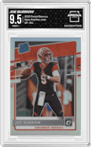 Joe Burrow from the 2020 Panini Donruss set featuring a Holo parallel graded by Arena Club and given an overall grade of 9.5.
