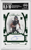 Zay Flowers from the 2023 Panini Flawless set featuring a Emerald parallel graded by Arena Club and given an overall grade of 8.5.