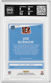 Joe Burrow from the 2020 Panini Donruss Optic set featuring a Holo parallel graded by Arena Club and given an overall grade of 9.5.